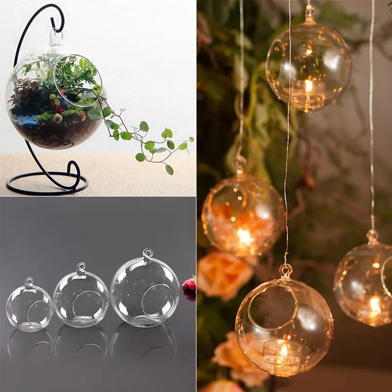 8/24Pcs 6/8cm Glass Candle Holder Hanging Tealight 6/8/10/12cm Globes Terrarium Wedding Candle Candlestick Vase Home Bar Decor