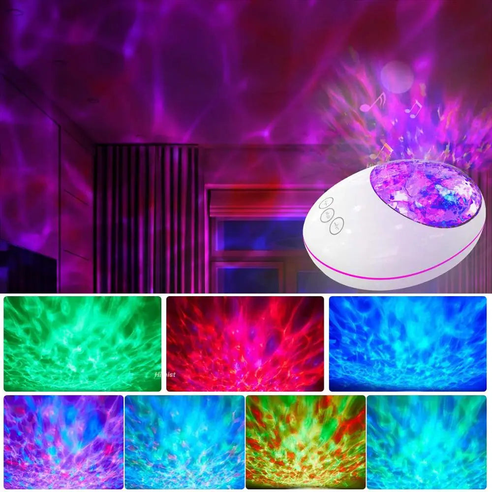 Lucky Stone Ocean Wave Projector Night Light Lamp Bluetooth Music Player Remote Control Colorful Led Projection Nightlight