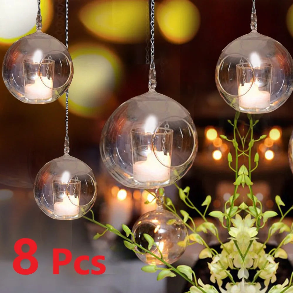 8/24Pcs 6/8cm Glass Candle Holder Hanging Tealight 6/8/10/12cm Globes Terrarium Wedding Candle Candlestick Vase Home Bar Decor
