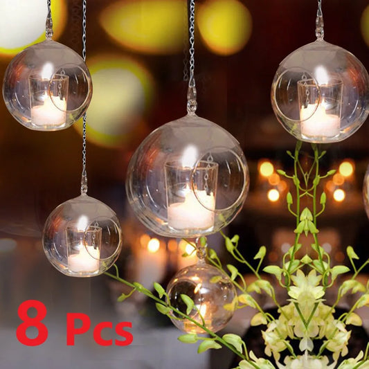 8/24Pcs 6/8cm Glass Candle Holder Hanging Tealight 6/8/10/12cm Globes Terrarium Wedding Candle Candlestick Vase Home Bar Decor