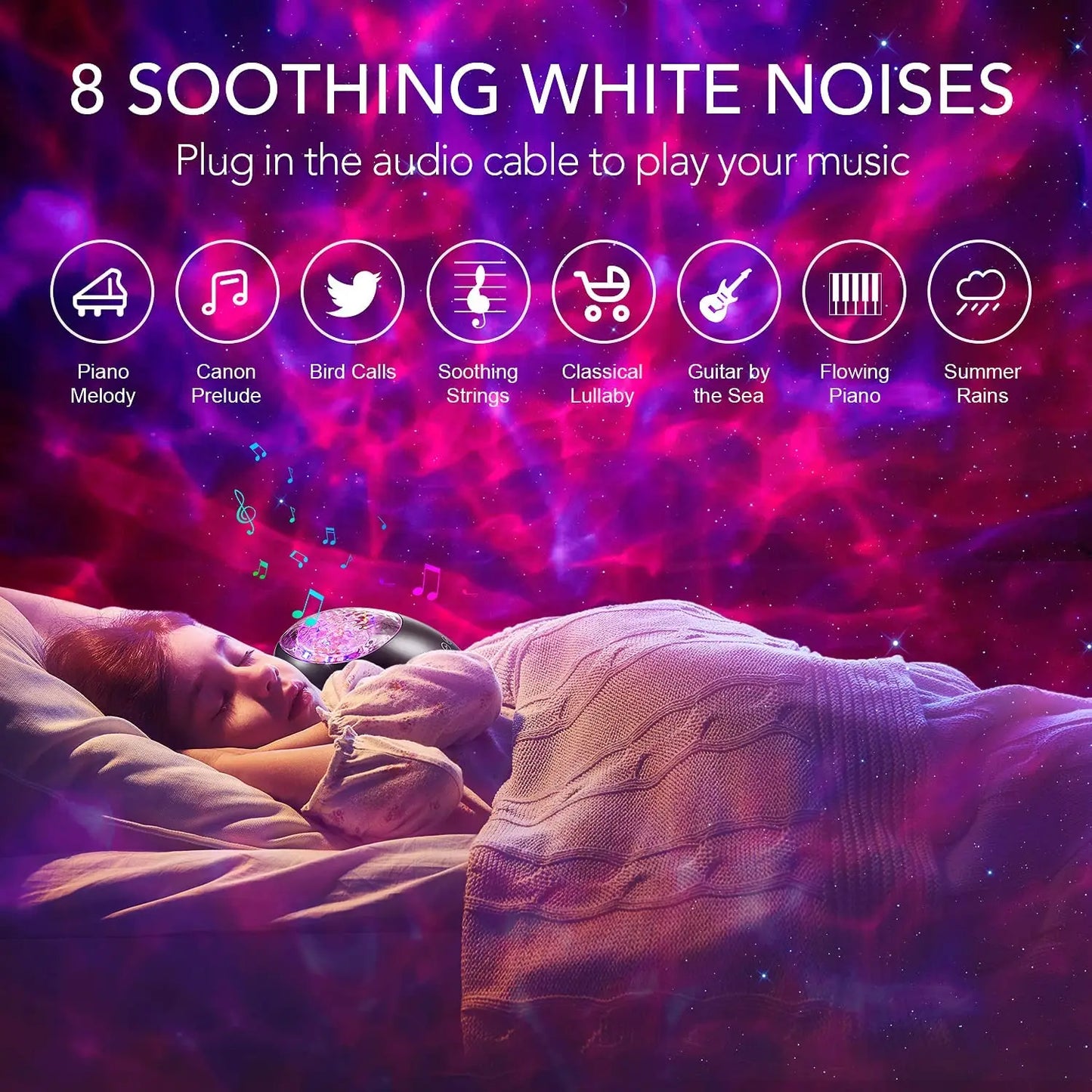 Lucky Stone Ocean Wave Projector Night Light Lamp Bluetooth Music Player Remote Control Colorful Led Projection Nightlight