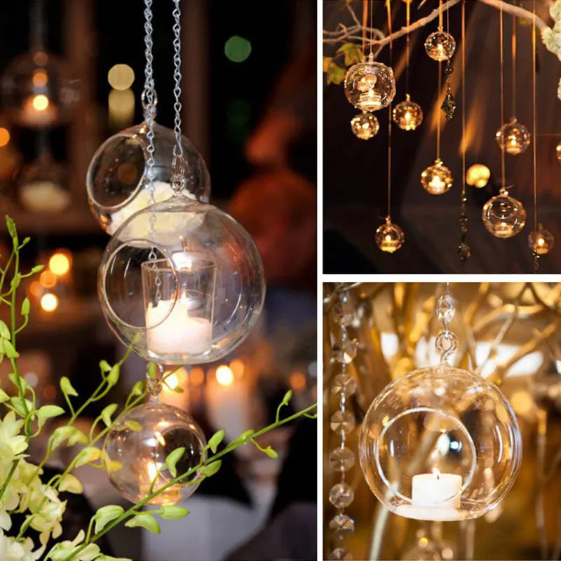 8/24Pcs 6/8cm Glass Candle Holder Hanging Tealight 6/8/10/12cm Globes Terrarium Wedding Candle Candlestick Vase Home Bar Decor