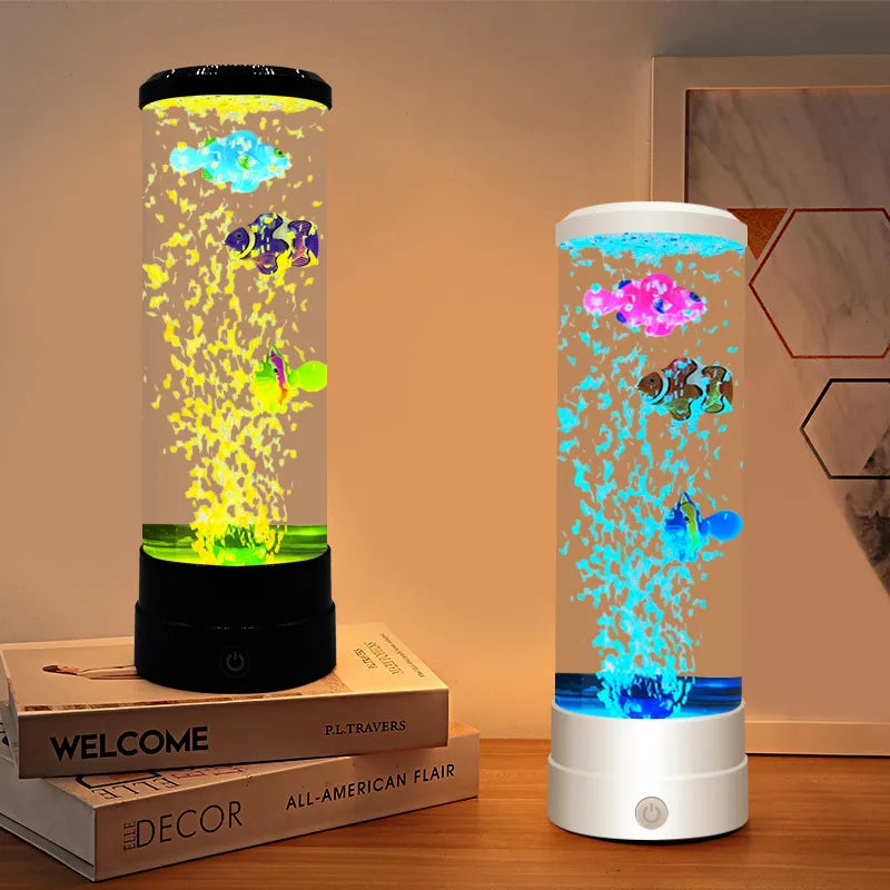 LED Fish Lamp Multi-Color Aquarium Tank USB Night Light Simulated Fish Bubble Table Lamp for Home Desk Bedroom Living Room