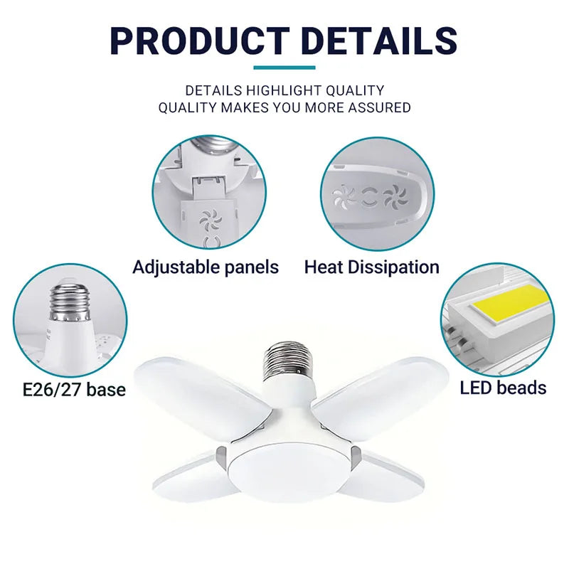 E27 Fan Blade Light Lamp 110V 220V 28W LED Bulb 360 Degrees Foldable Led Bulbs Lampada for Home Ceiling Light Garage Lights