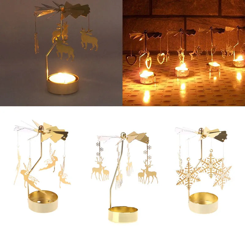 Spinning Rotary Carousel Tea Light Candle Holder Stand Light Gift Wedding Decor
