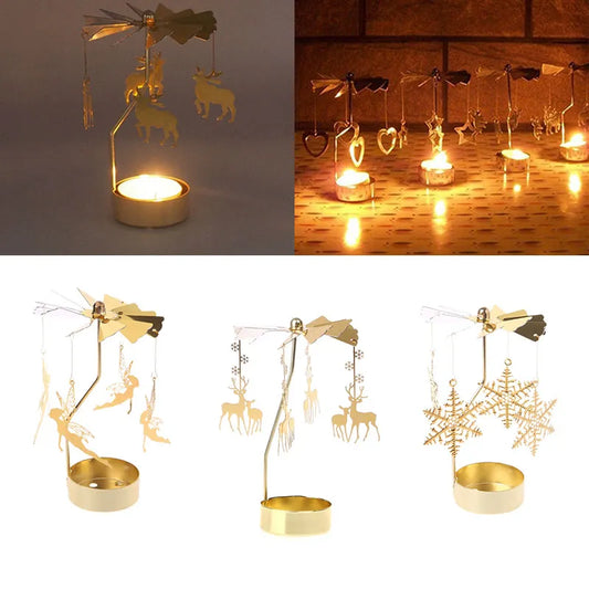 Spinning Rotary Carousel Tea Light Candle Holder Stand Light Gift Wedding Decor