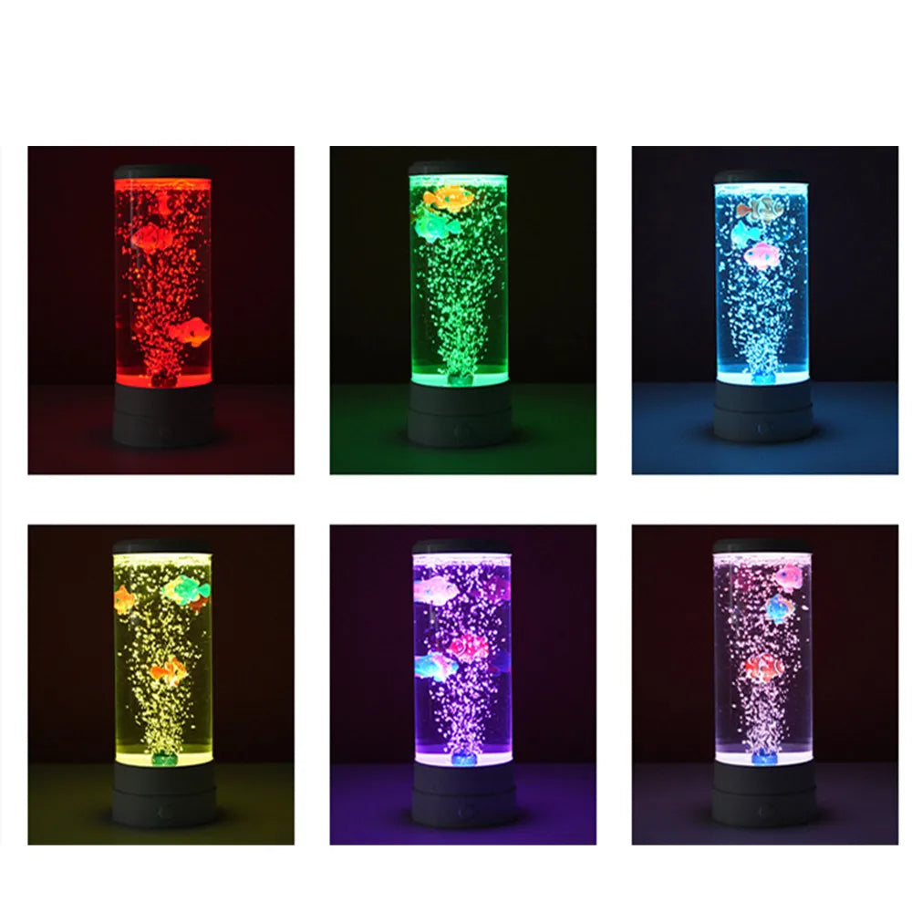 LED Fish Lamp Multi-Color Aquarium Tank USB Night Light Simulated Fish Bubble Table Lamp for Home Desk Bedroom Living Room