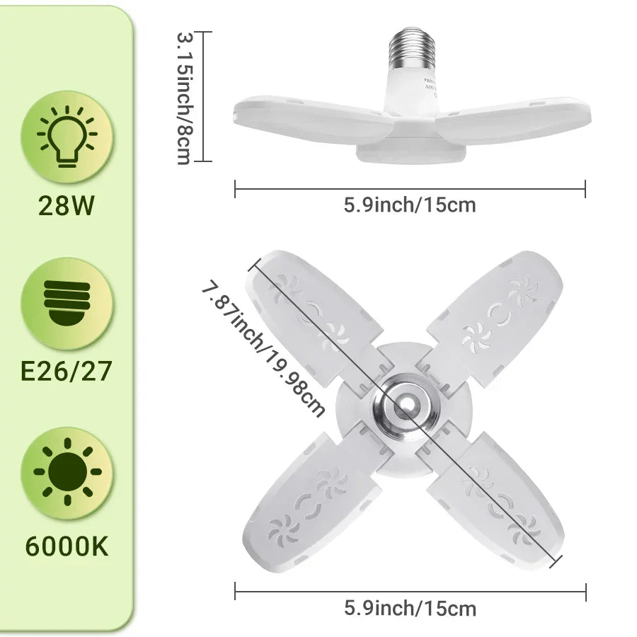 E27 Fan Blade Light Lamp 110V 220V 28W LED Bulb 360 Degrees Foldable Led Bulbs Lampada for Home Ceiling Light Garage Lights